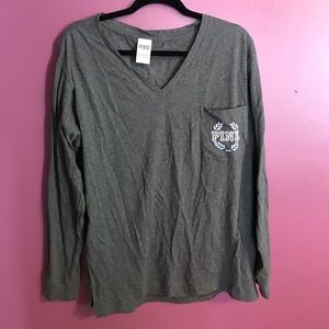 Gray PINK long sleeve T-shirt 🌷